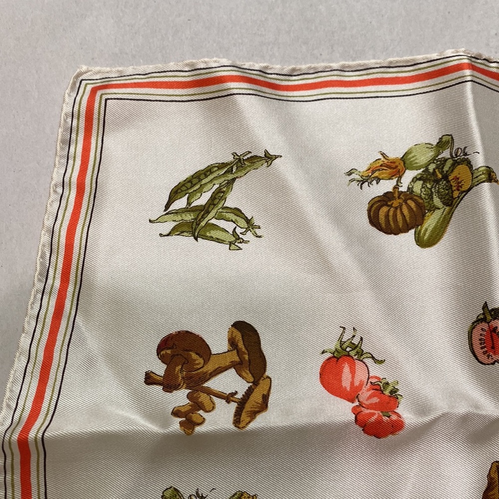 Dior Cream Silk Scarf with Red and Green Botanical Motif - Picture 7 of 10